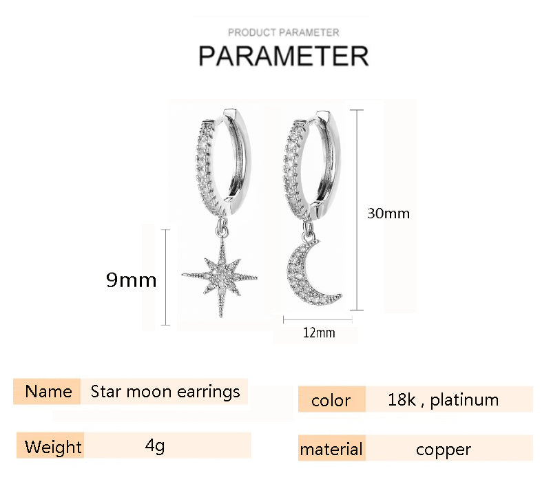 Star & Moon Asymmetric Earrings